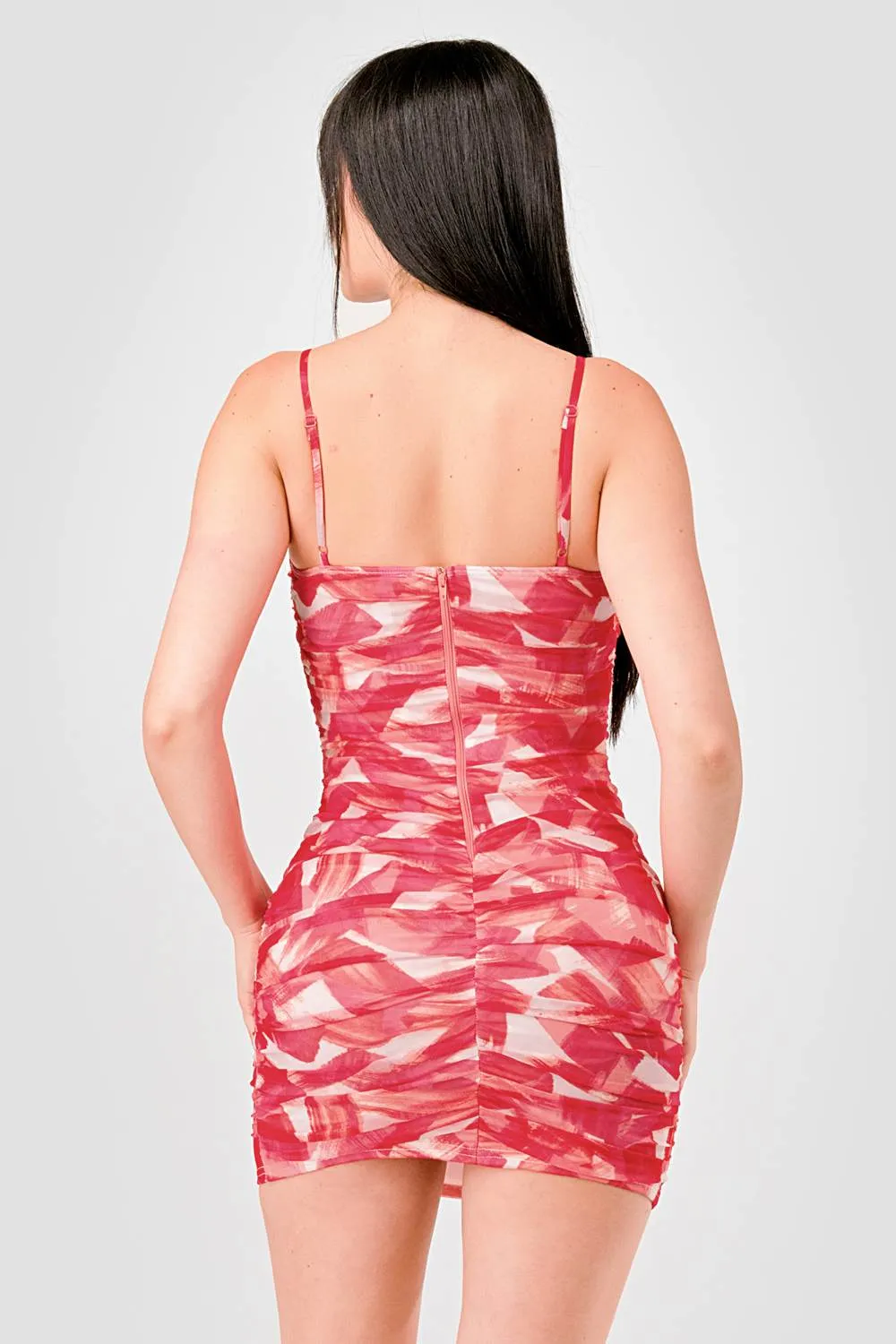 SEXY ABSTRACT PRINTED MESH RUCHED MINI DRESS sold by privy product image thumbnail 5