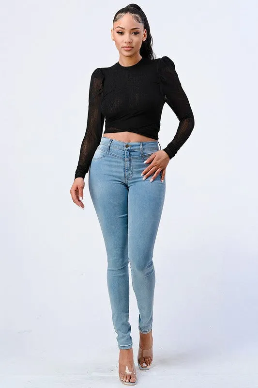 KNIT HALTER SEE-THRU MESH CROPED TOP sold by privy product image thumbnail 4