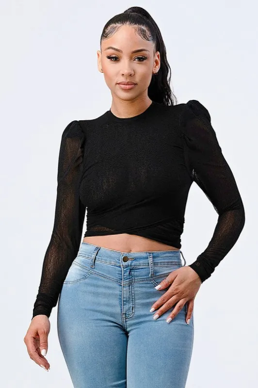 KNIT HALTER SEE-THRU MESH CROPED TOP sold by privy