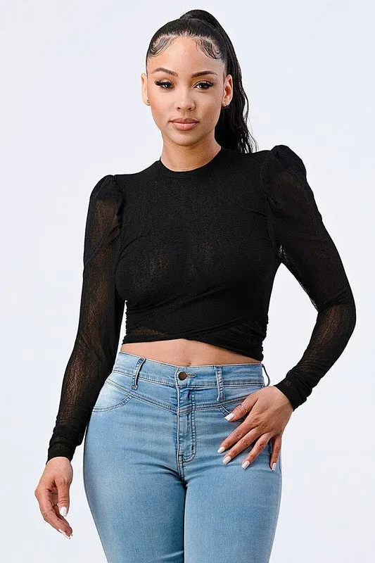KNIT HALTER SEE-THRU MESH CROPED TOP sold by privy