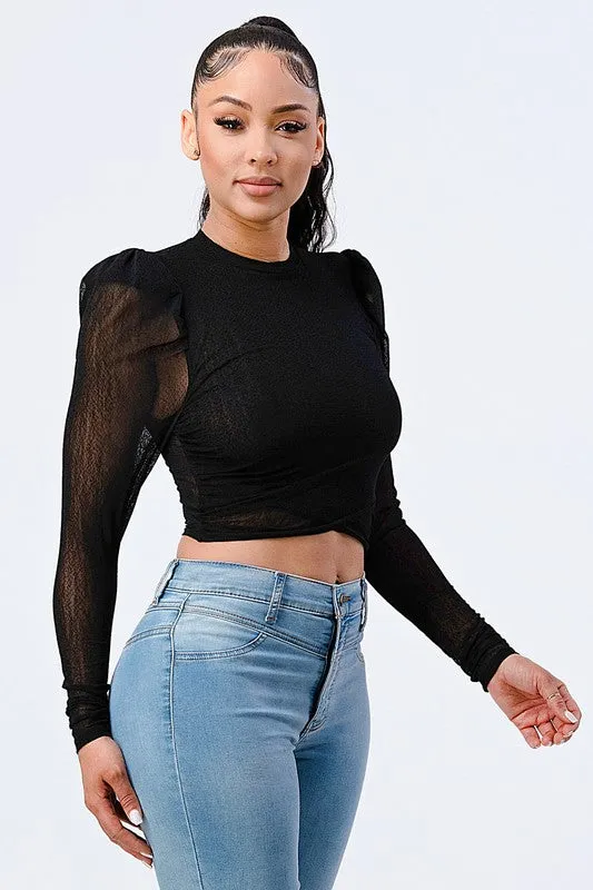 KNIT HALTER SEE-THRU MESH CROPED TOP sold by privy product image thumbnail 2
