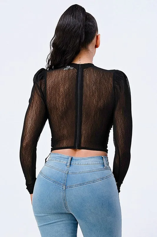 KNIT HALTER SEE-THRU MESH CROPED TOP sold by privy product image thumbnail 3