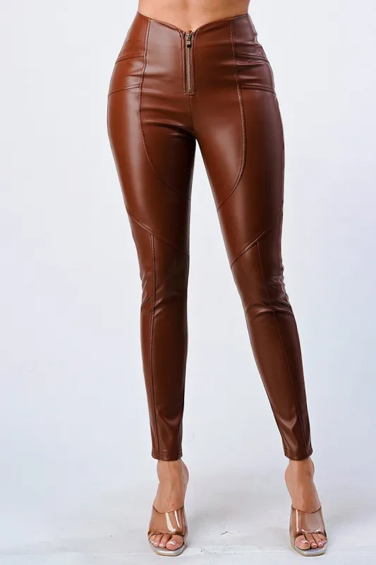 ZIPPERED SUPER STRETCH FAUX LEATHER PANTS sold by privy