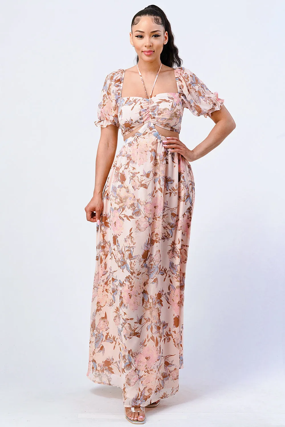 VINTAGE FLORAL SWEETHEART HALTER NECK MAXI DRESS sold by privy product image thumbnail 4