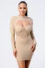 METALLIC SEE-THROUGH RIBBED CUT-OUT BODYCON DRESS sold by privy
