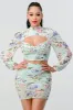 FLORAL MESH RUCHED CUTOUT CROPPED TOP & SKIRT SETS sold by privy