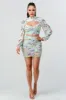 FLORAL MESH RUCHED CUTOUT CROPPED TOP & SKIRT SETS sold by privy