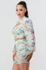 FLORAL MESH RUCHED CUTOUT CROPPED TOP & SKIRT SETS sold by privy
