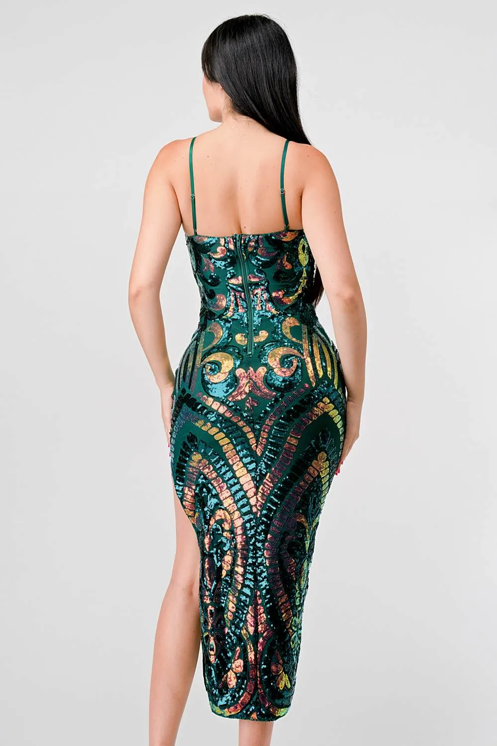 LUXE SEQUINS SWEETHEART BODYCON SLITTED MIDI DRESS sold by privy product image thumbnail 4