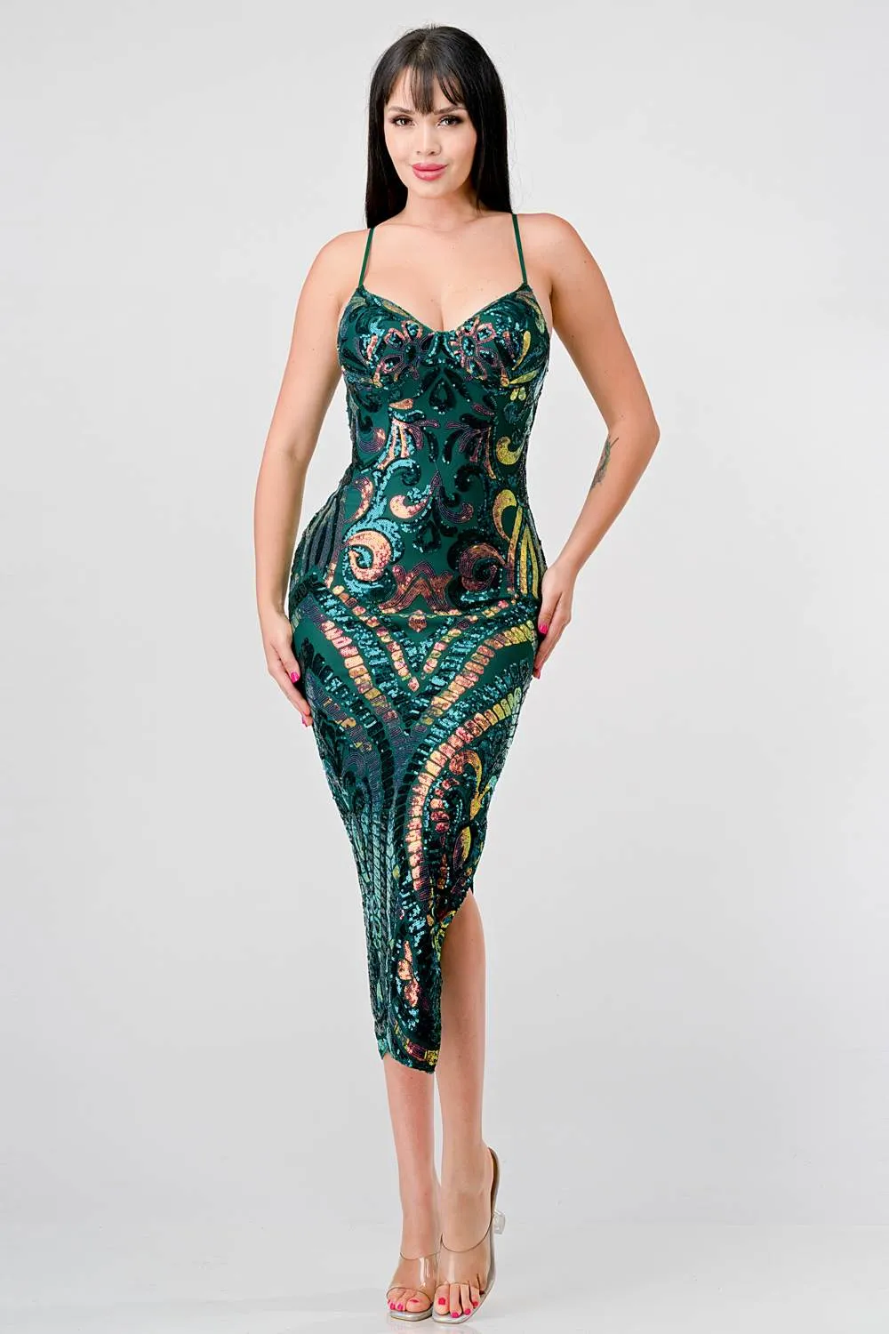 LUXE SEQUINS SWEETHEART BODYCON SLITTED MIDI DRESS sold by privy product image thumbnail 5