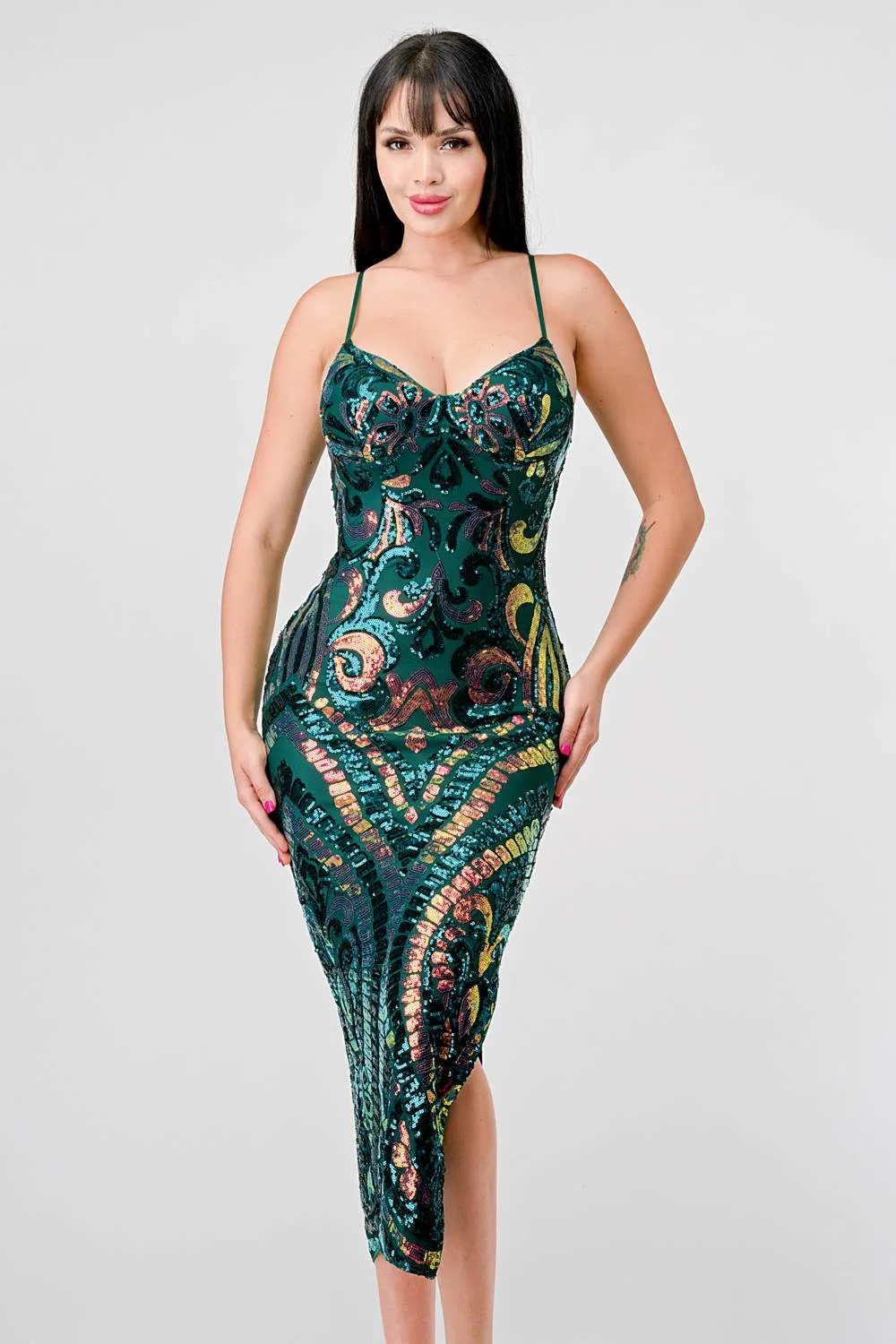 LUXE SEQUINS SWEETHEART BODYCON SLITTED MIDI DRESS sold by privy product image thumbnail 2