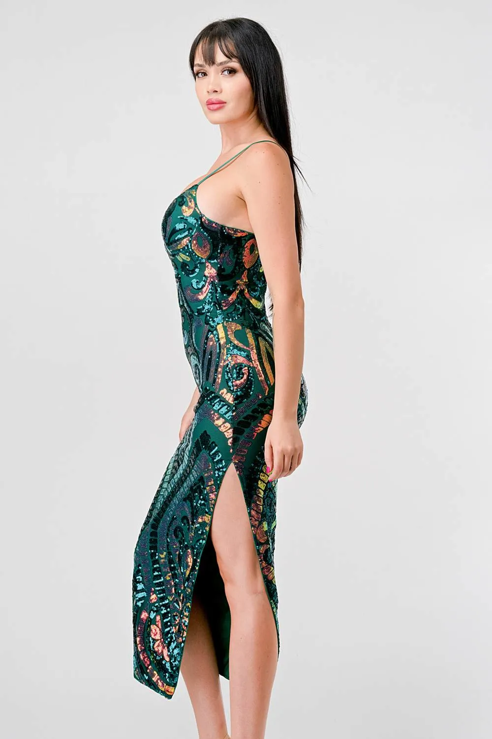 LUXE SEQUINS SWEETHEART BODYCON SLITTED MIDI DRESS sold by privy product image thumbnail 3