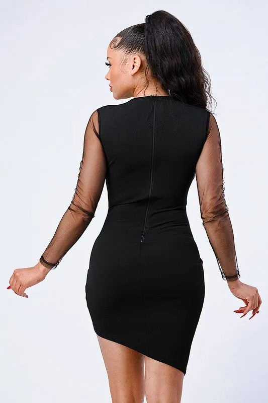 LUX SEE-THRU ASYMMETRICAL HI-LOW HEM BODYCON DRESS sold by privy product image thumbnail 3