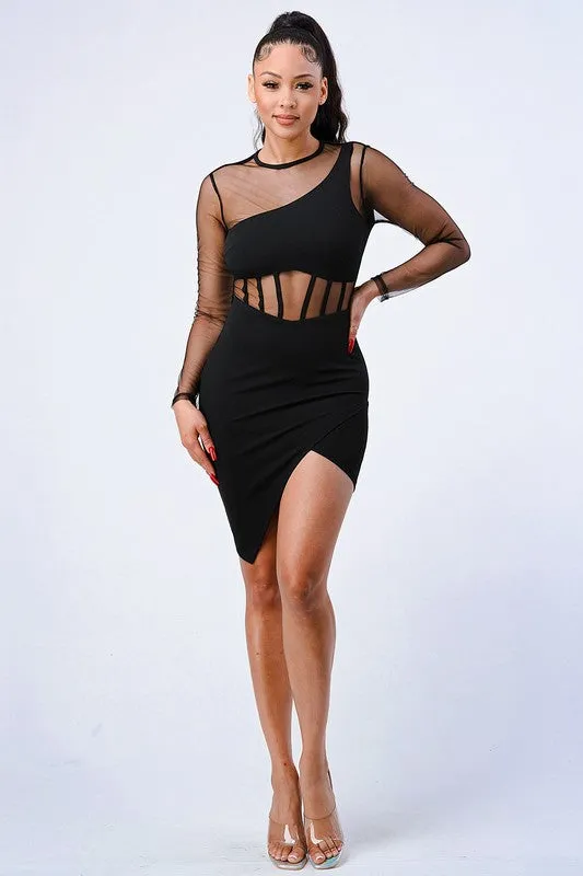 LUX SEE-THRU ASYMMETRICAL HI-LOW HEM BODYCON DRESS sold by privy product image thumbnail 4