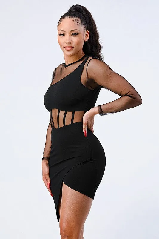 LUX SEE-THRU ASYMMETRICAL HI-LOW HEM BODYCON DRESS sold by privy product image thumbnail 2