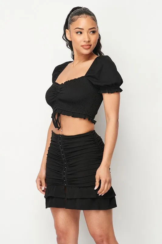 PS8543K-W / FLIRTY RUCHED TOP AND CORSET SKIRT SET sold by privy product image thumbnail 2