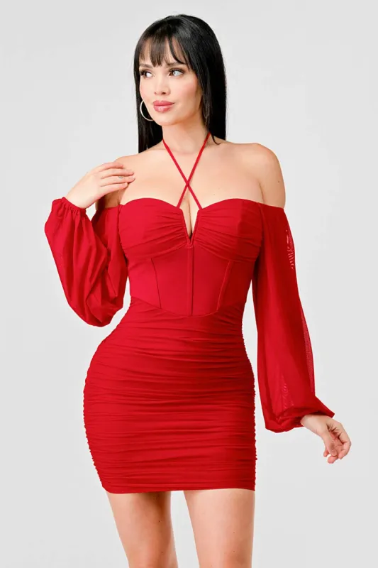 SEXY MESH HALTER SWEETHEART CONTRAST MINI DRESS sold by privy