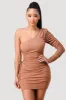 PD71324N-W / SEXY SIDE SHIRRING CUT-OUT ONE SHOULDER DRESS sold by privy