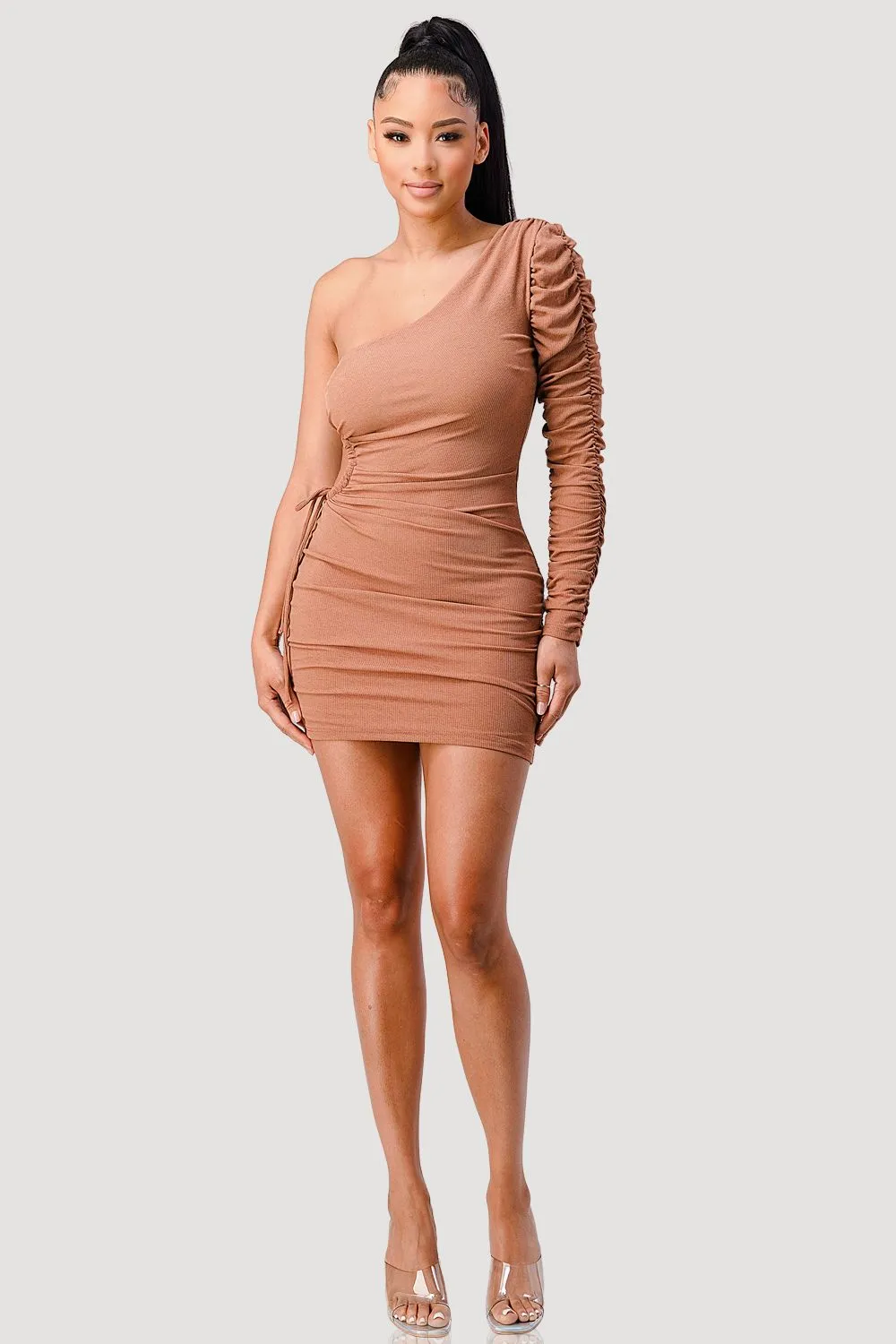 PD71324N-W / SEXY SIDE SHIRRING CUT-OUT ONE SHOULDER DRESS sold by privy product image thumbnail 5