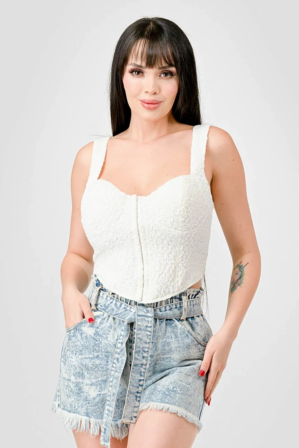 CRINKLE SWEETHEART HOOKED BUSTIER CROPPED TOP sold by privy