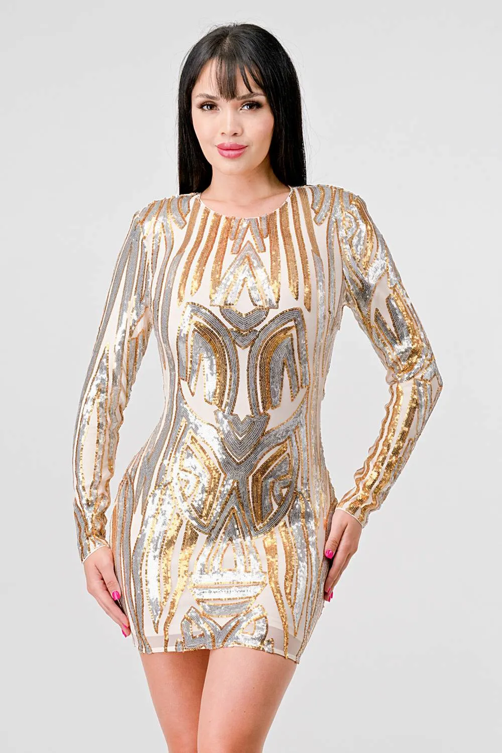 LUXE SEQUINS OPEN BACK LONG SLEEVES MINI DRESS sold by privy product image thumbnail 2