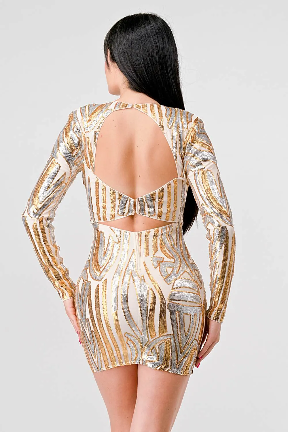 LUXE SEQUINS OPEN BACK LONG SLEEVES MINI DRESS sold by privy product image thumbnail 4