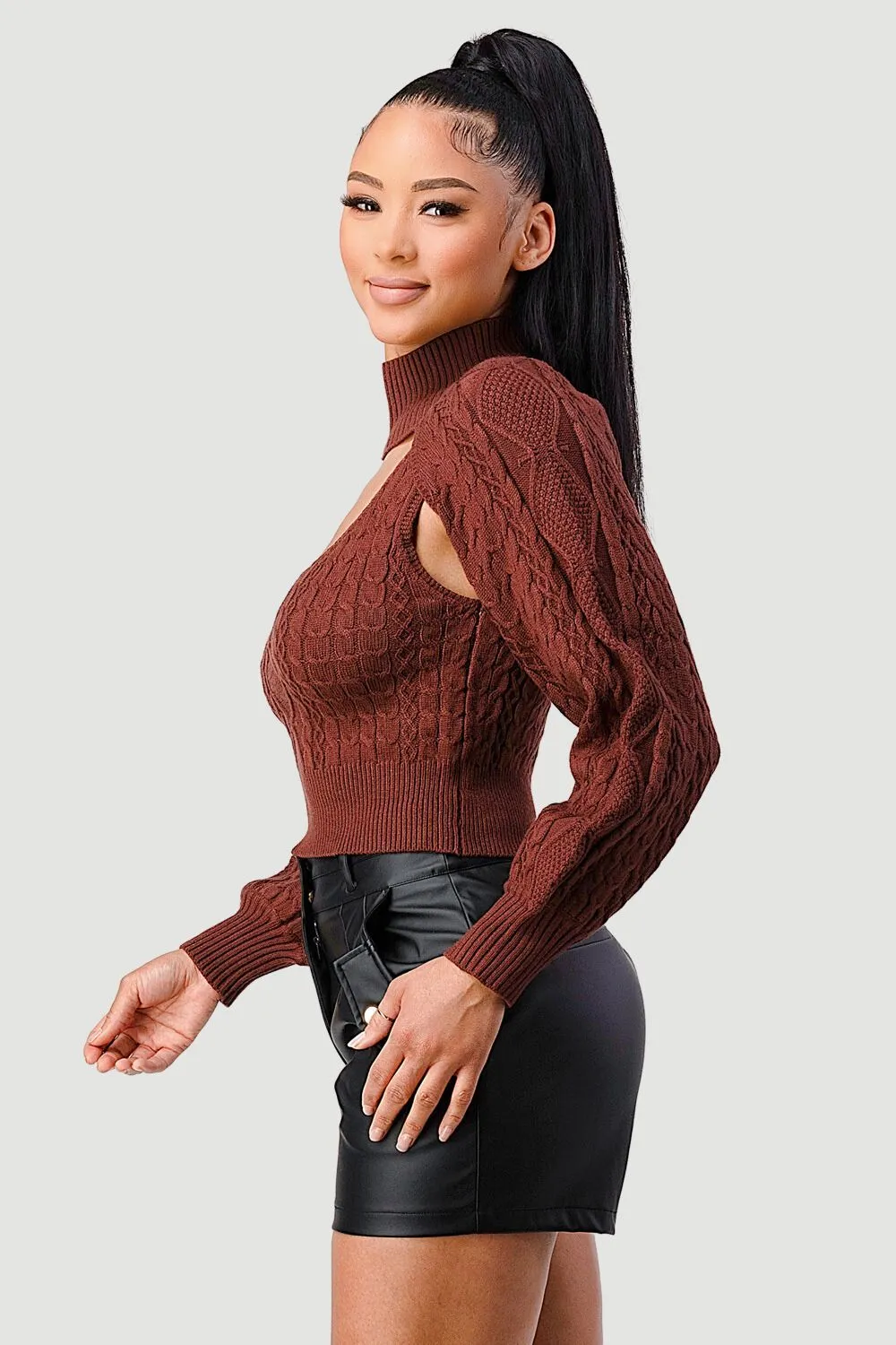 SEXY CUT OUT TURTLENECK LONG SLEEVE KNIT SWEATER sold by privy product image thumbnail 3