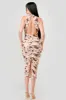 PD77301ETP-W / LUXE FLORAL PRINT MESH HALTER RUCHED MIDI DRESS sold by privy