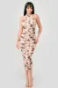 PD77301ETP-W / LUXE FLORAL PRINT MESH HALTER RUCHED MIDI DRESS sold by privy