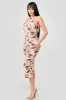 PD77301ETP-W / LUXE FLORAL PRINT MESH HALTER RUCHED MIDI DRESS sold by privy