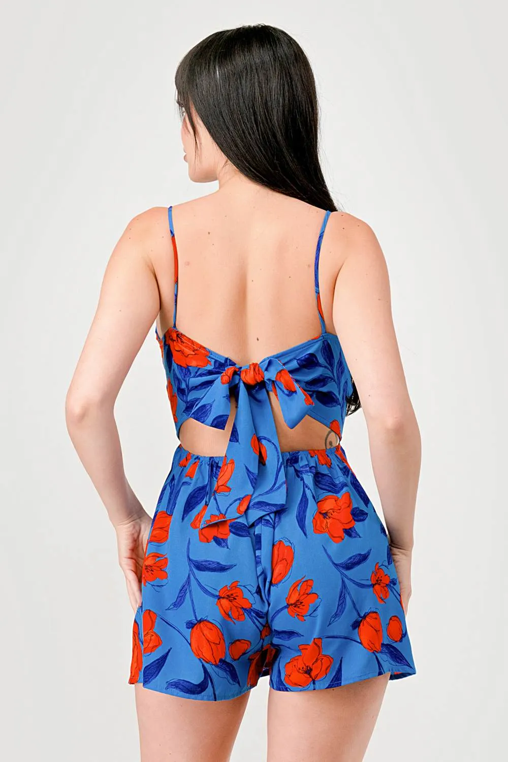 FLORAL PRINTED SWEETHEART BACK TIE WIDE LEG ROMPER sold by privy product image thumbnail 3