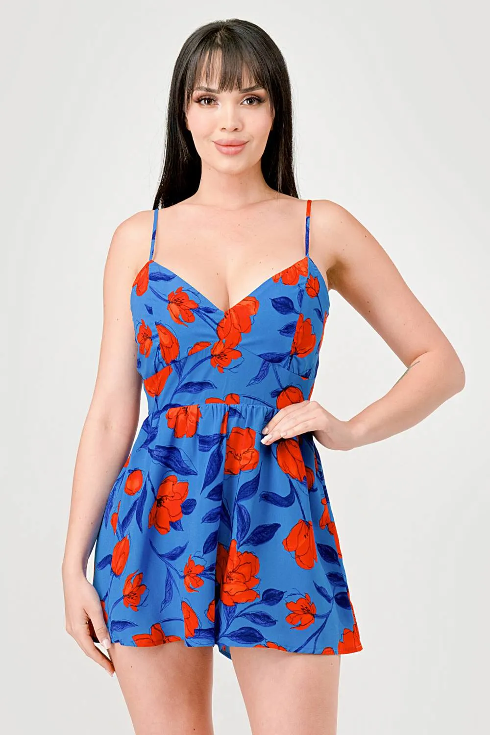 FLORAL PRINTED SWEETHEART BACK TIE WIDE LEG ROMPER sold by privy