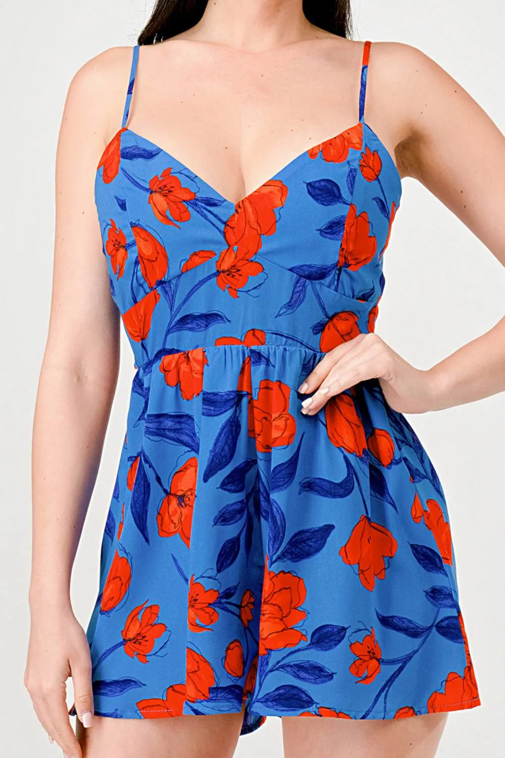 FLORAL PRINTED SWEETHEART BACK TIE WIDE LEG ROMPER sold by privy product image thumbnail 5