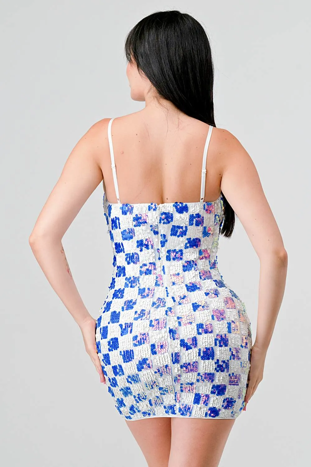 LUXE CHECK PATTERN SEQUINS BODYCON MINI DRESS sold by privy product image thumbnail 3