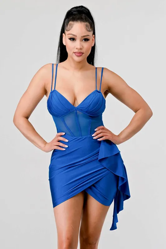 SEXY CORSET SIDE RUFFLE TULIP HEM MINI DRESS sold by privy