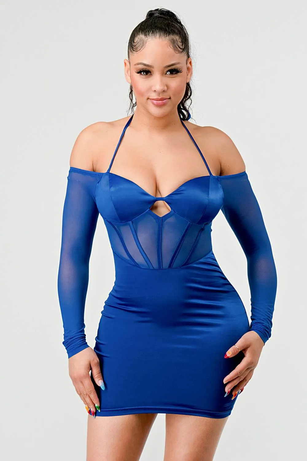 SEXY STRETCH SATIN SEE-THRU CONTRAST MINI DRESS sold by privy