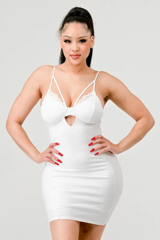 LUXE LACE SWEETHEART KEYHOLE BODYCON MINI DRESS sold by privy
