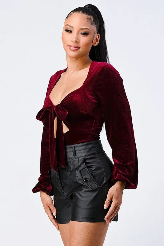 SEXY VELVET FRONT RIBBON CUT-OUT BODYSUIT sold by privy product image thumbnail 2