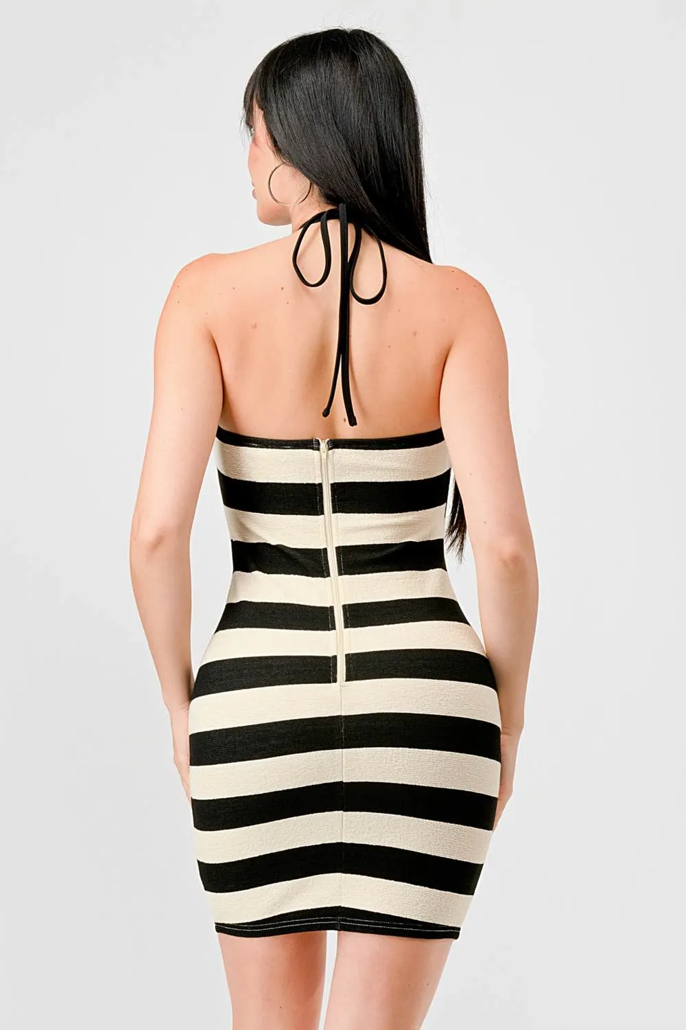 SEXY TEXTURED STRIPED HALTER BODYCON MINI DRESS sold by privy product image thumbnail 4