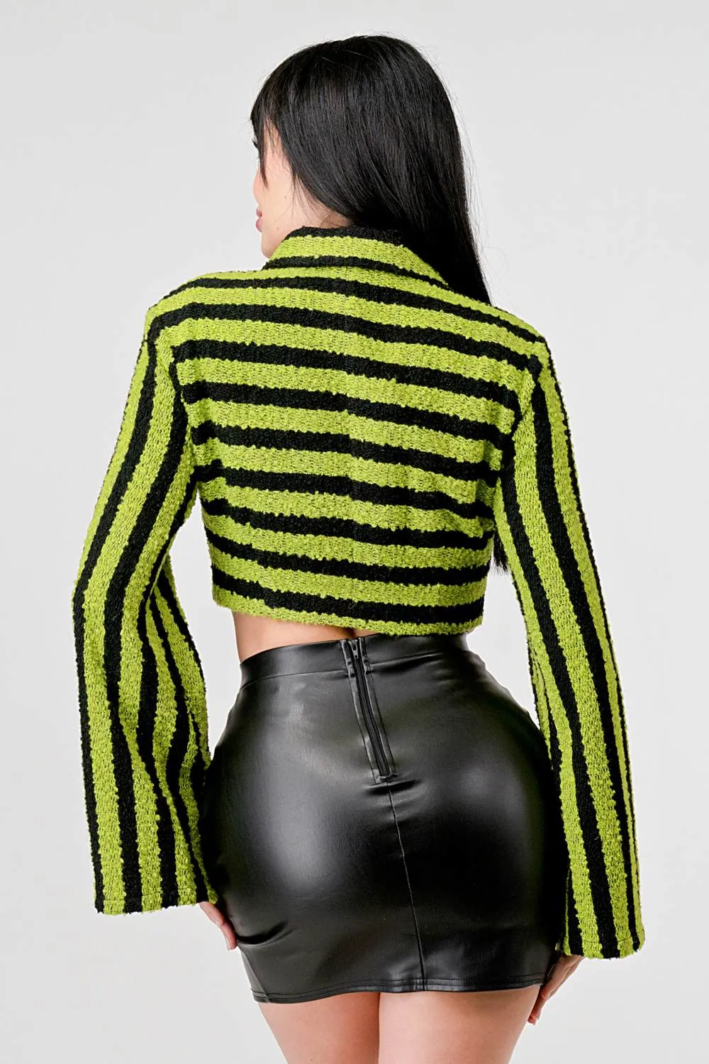 LUXE TWEED STRIPE BUTTON FRONT CURVED HEM JACKET sold by privy product image thumbnail 3