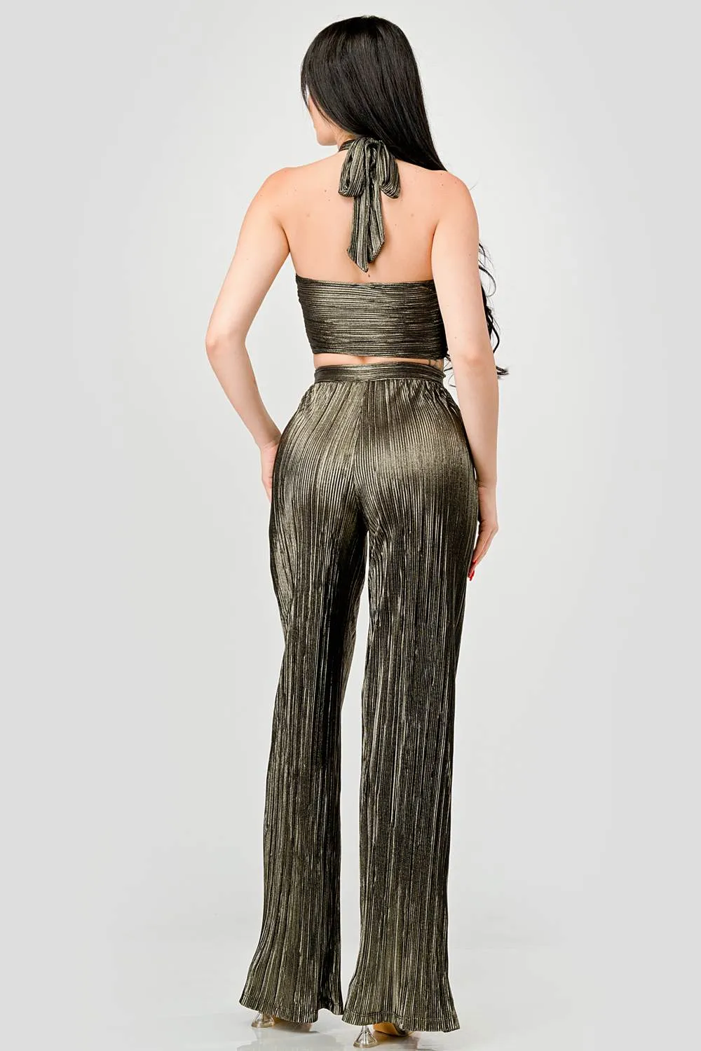 SEXY METALLIC LUREX HALTER TANK TOP & PANTS SET sold by privy product image thumbnail 3