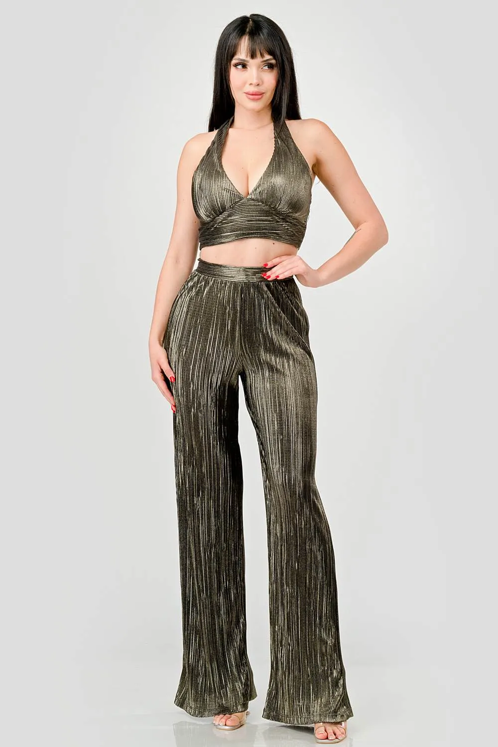 SEXY METALLIC LUREX HALTER TANK TOP & PANTS SET sold by privy product image thumbnail 4