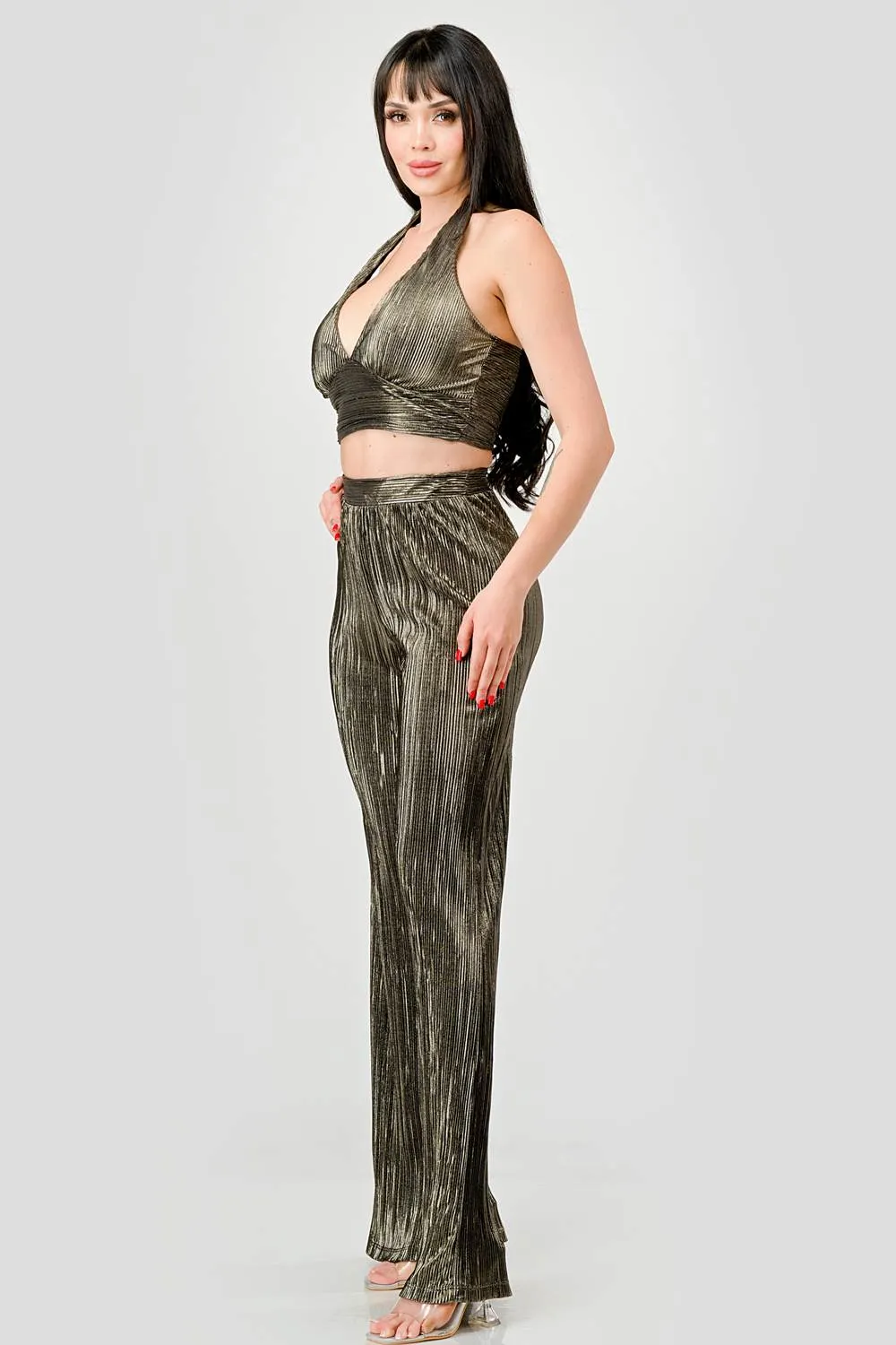 SEXY METALLIC LUREX HALTER TANK TOP & PANTS SET sold by privy product image thumbnail 2