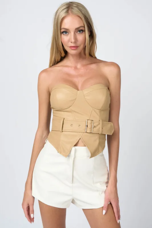 SEXY STRETCH LEATHER SWEETHEART BELTED BUSTIER TOP sold by privy