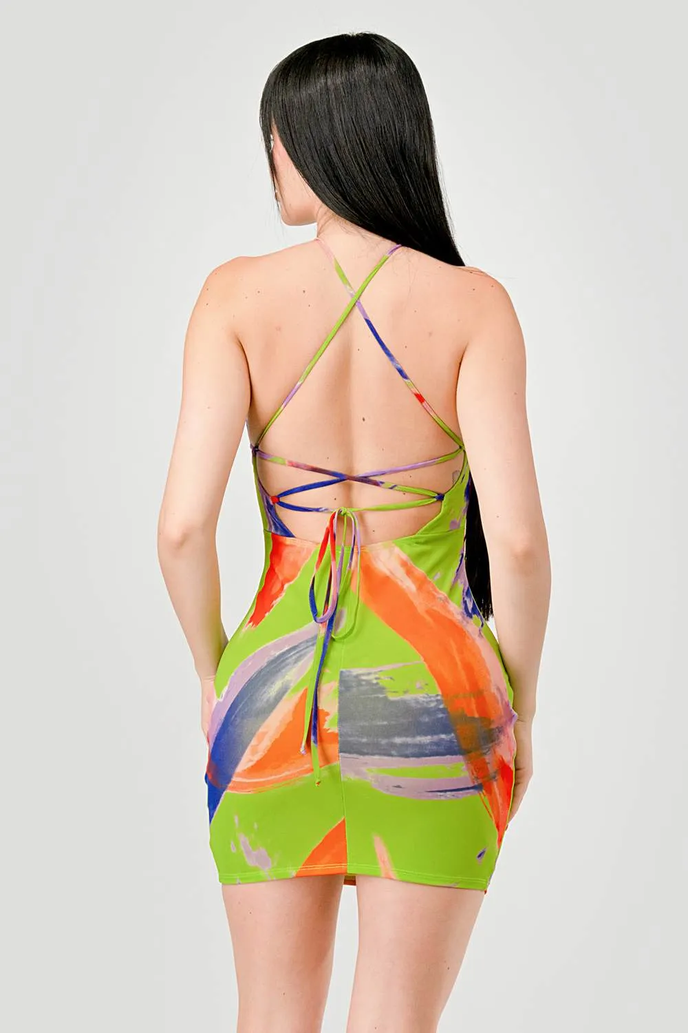 SEXY ABSTRACT PRINTED MESH HALTERNECK MINI DRESS sold by privy product image thumbnail 3