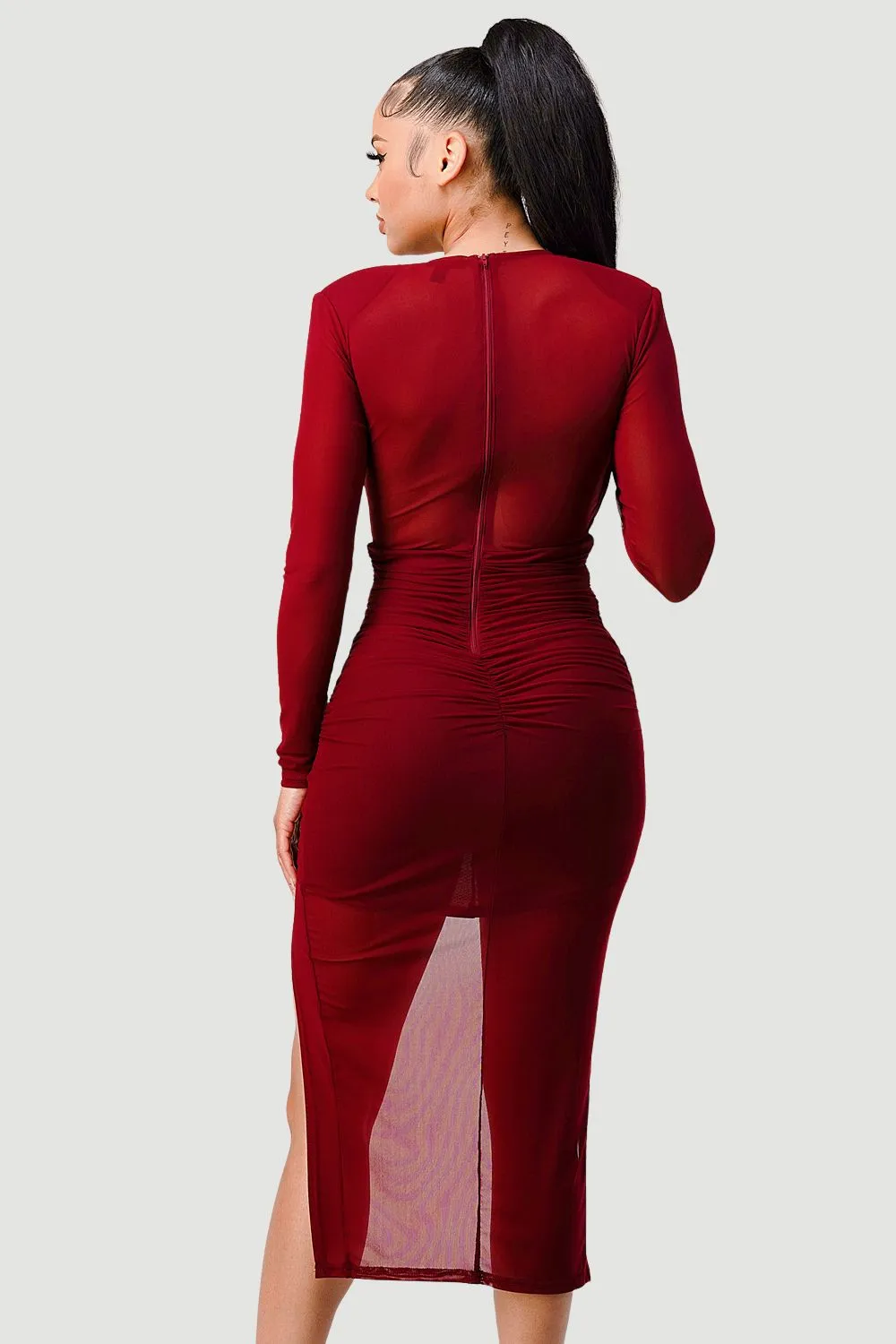 PD75875K-W / LUXE SEE-THRU V NECK BODYCON HIGH LOW HEM DRESS sold by privy product image thumbnail 3