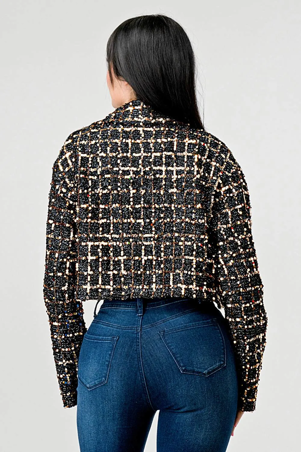 LUXE SEQUINS TWEED CROPPED BLAZER JACKET sold by privy product image thumbnail 3