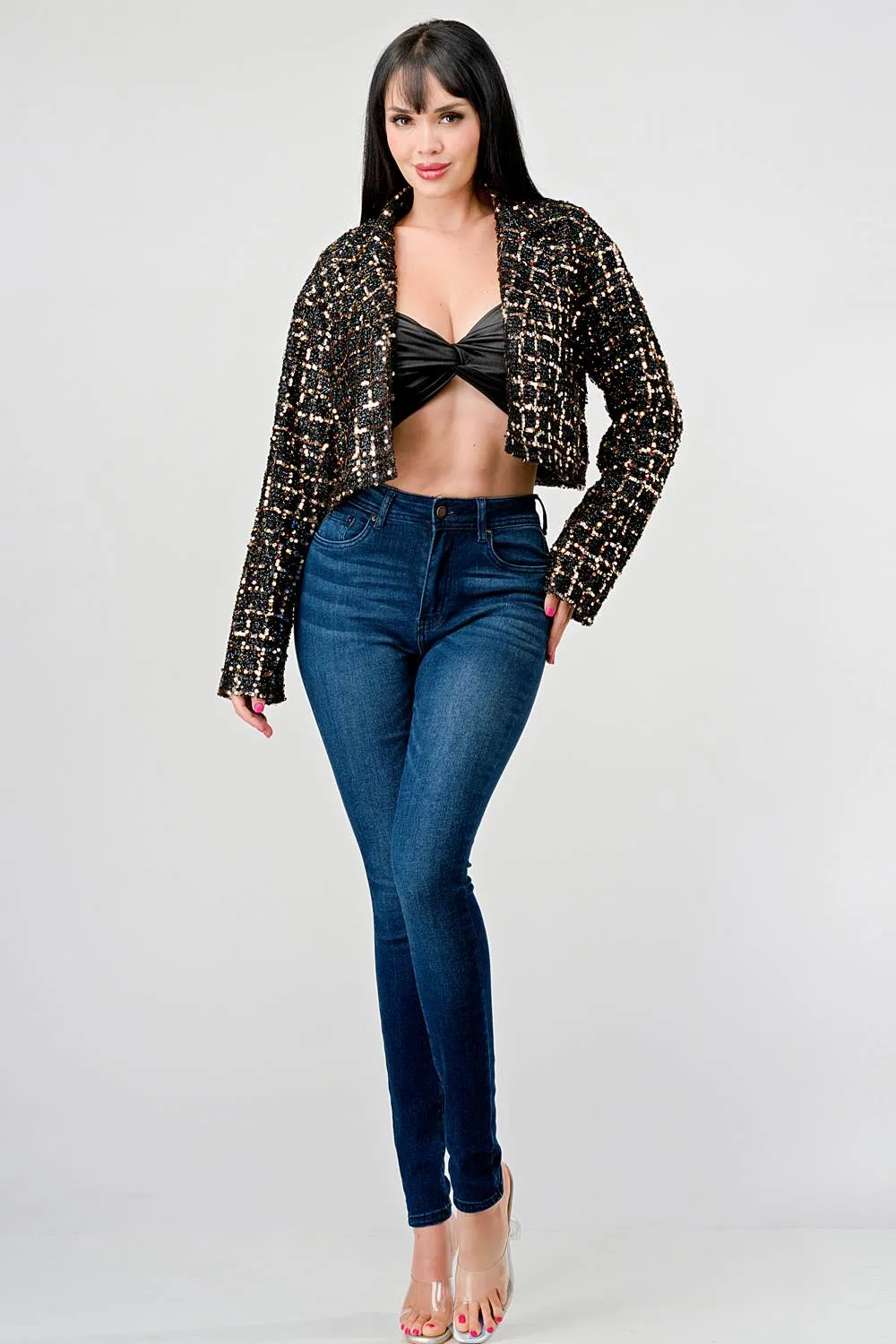 LUXE SEQUINS TWEED CROPPED BLAZER JACKET sold by privy product image thumbnail 4