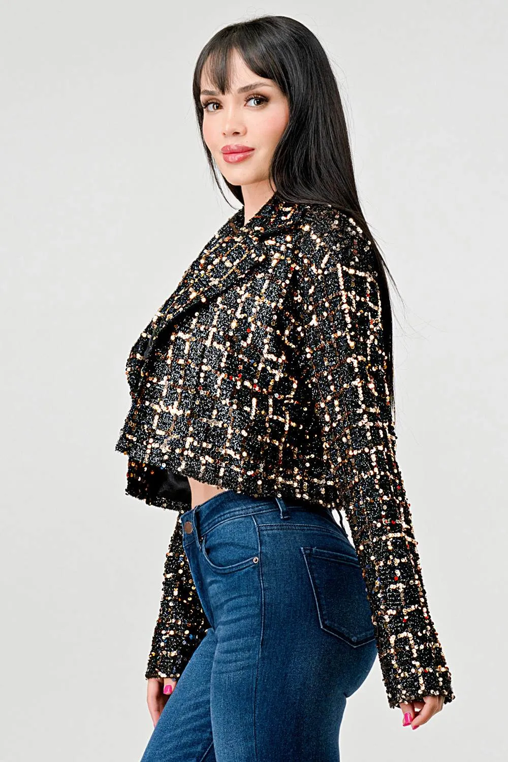 LUXE SEQUINS TWEED CROPPED BLAZER JACKET sold by privy product image thumbnail 2