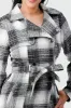 PLAID DOUBLE BUTTON WAIST TIE LONG COAT sold by privy